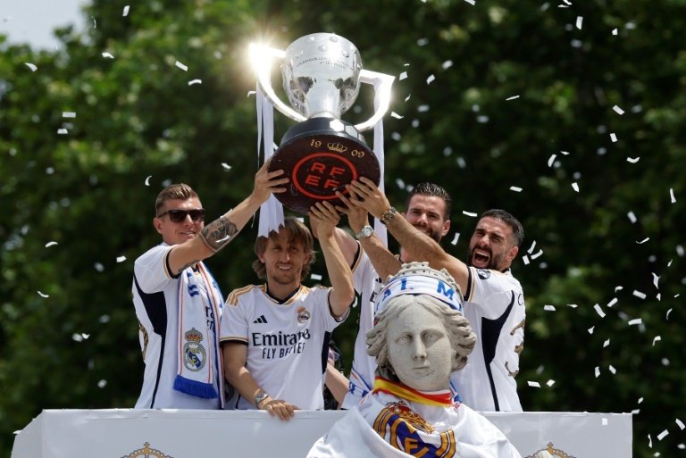Real Madrid will present their 36th LaLiga trophy to the Bernabeu against Alaves. AFP