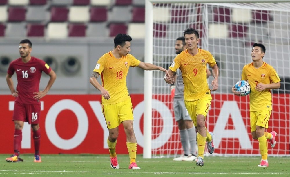 Les joueurs de la Chine sont allés s'imposer devant le Qatar à Doha, le 5 septembre 2017. AFP