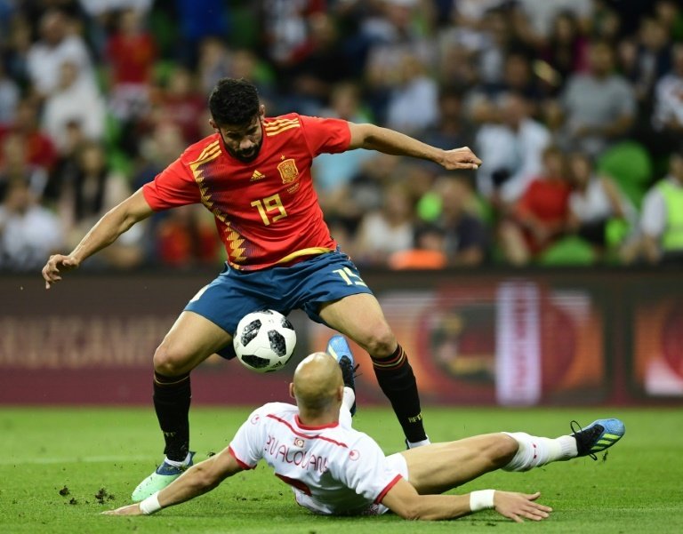 Diego Costa asistió a Aspas en el único gol de España ante Túnez. AFP