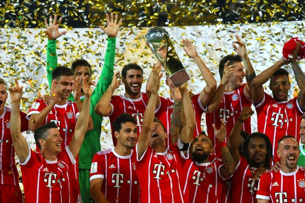 Bayern celebrate their German Super Cup win over Borussia Dortmund. AFP