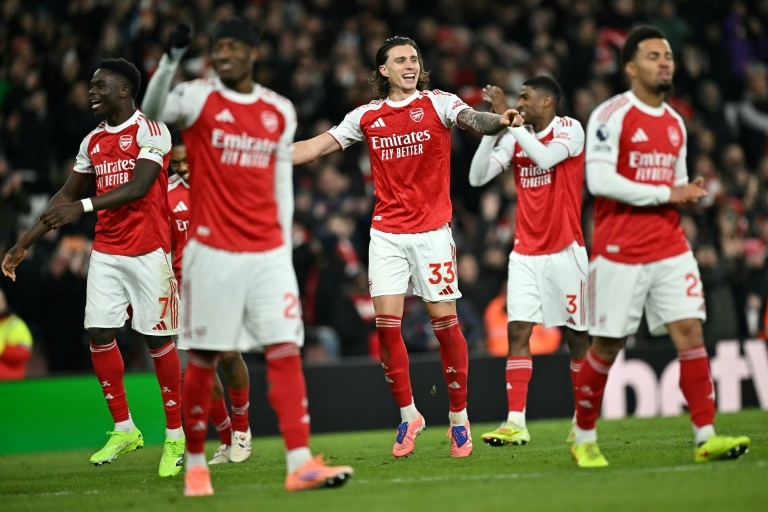 Les joueurs d'Arsenal après la victoire face aux 'Spurs'