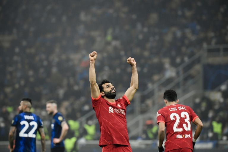Salah celebra en San Siro el gol ante el Inter