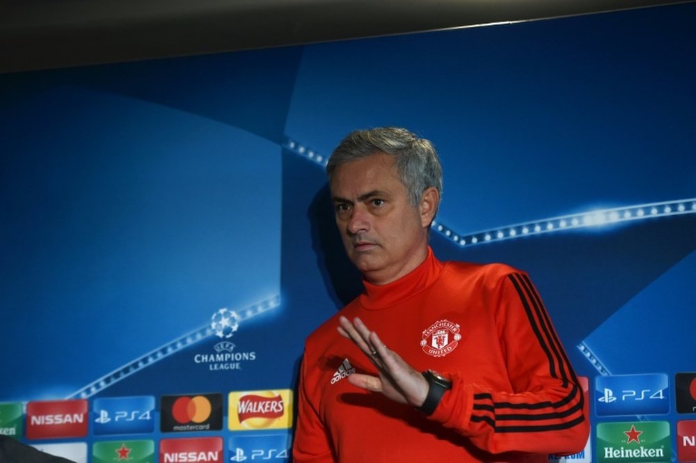 L'entraîneur de Manchester United José Mourinho en conférence de presse. AFP