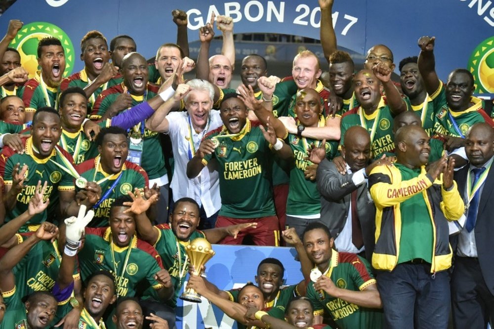 La joie des Camerounais, vainqueurs de la CAN face à l'Egypte, le 5 février 2017 à Libreville. AFP