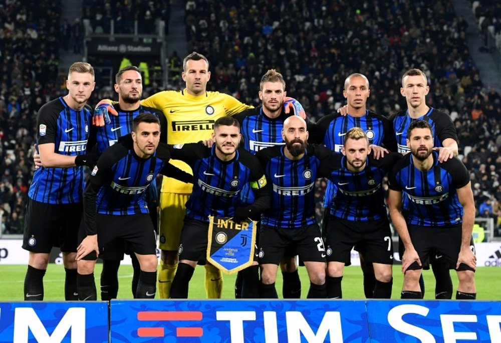 L'équipe de l'Inter Milan alignée face à la Juventus en Serie A à Turin, le 9 décembre 2017. AFP