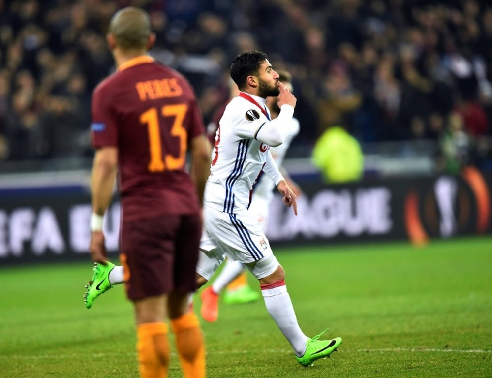 L'attaquant de Lyon Nabil Fekir buteur face à l'AS Rome en Europa League au Parc OL. AFP