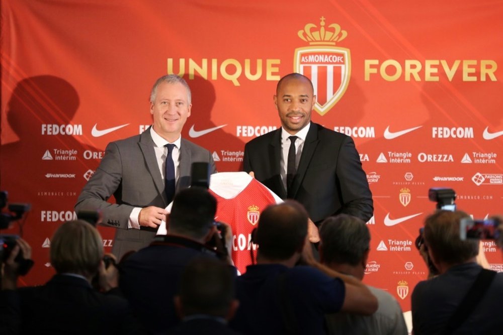 Le nouvel entraîneur de l'AS Monaco Thierry Henry, et le vice-président du club Vadim Vasilyev, le 17 octobre 2018 à Monaco