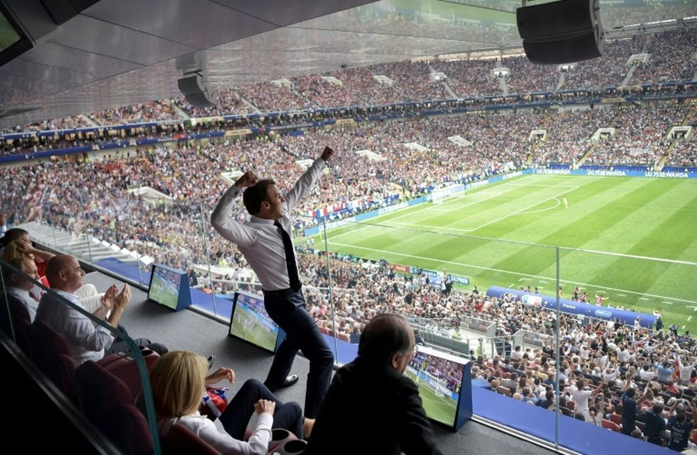 Macron fue pura euforia tras la conquista del Mundial. AFP