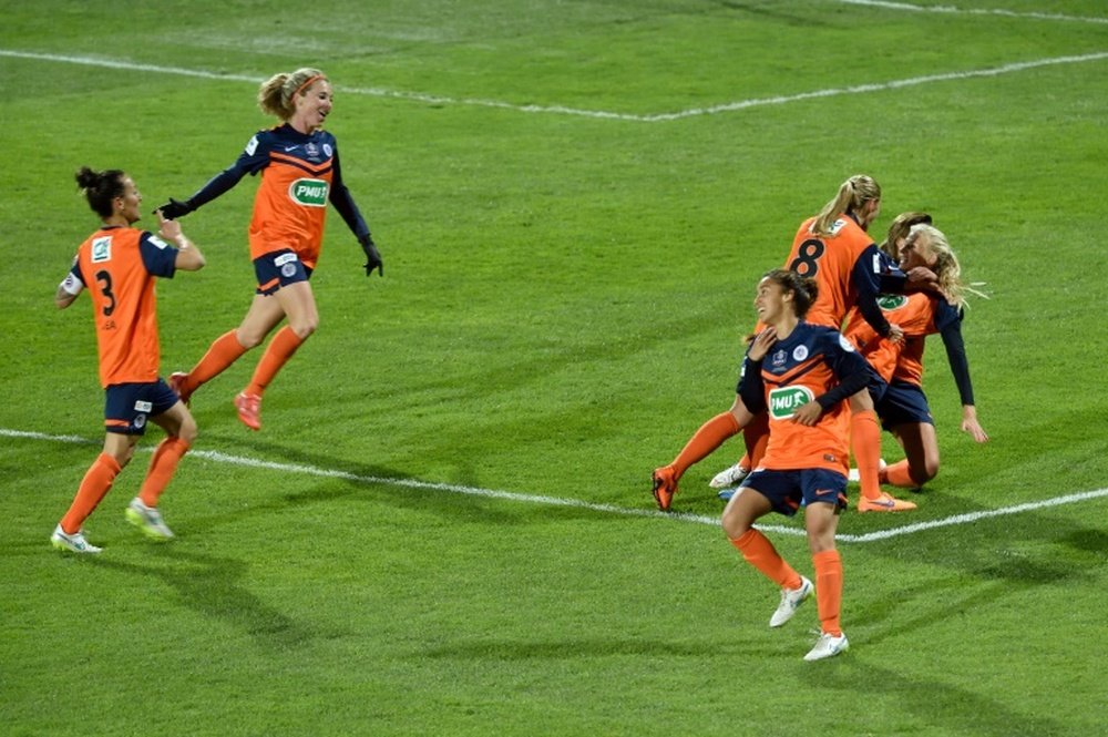 Les féminines de Montpellier, lors de la finale de la Coupe de France au stade de l'Épopée. AFP