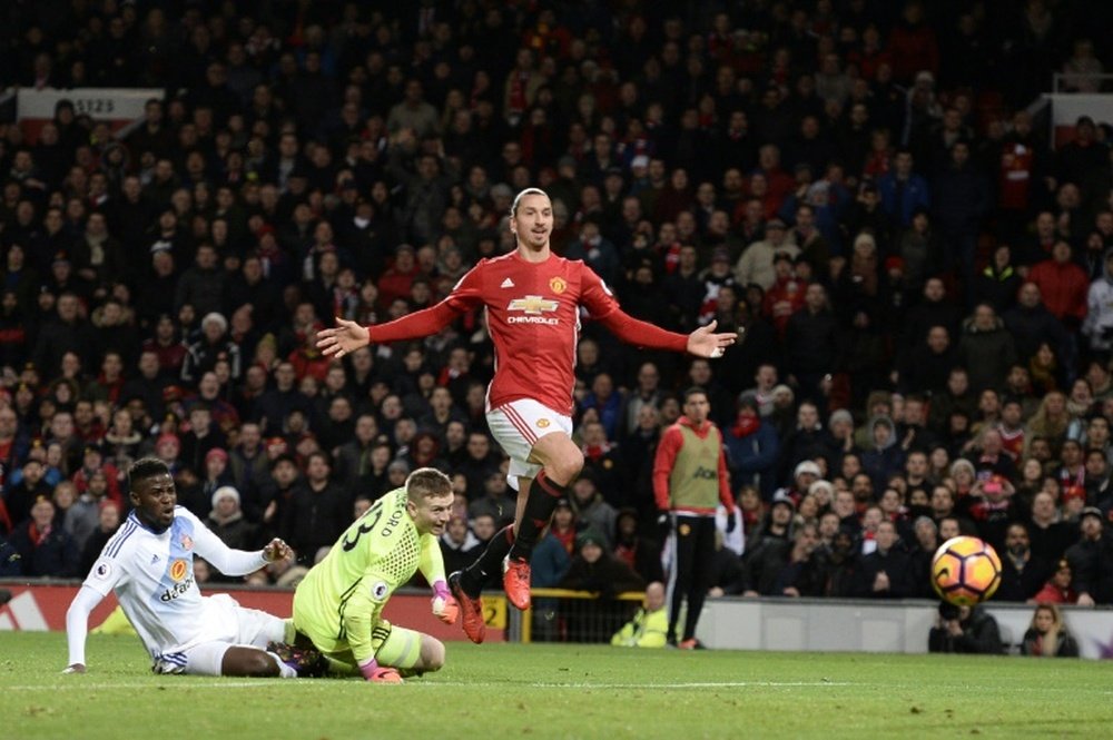 Ibrahimovic scores against Sunderland in the 3-1 Boxing Day victory. AFP