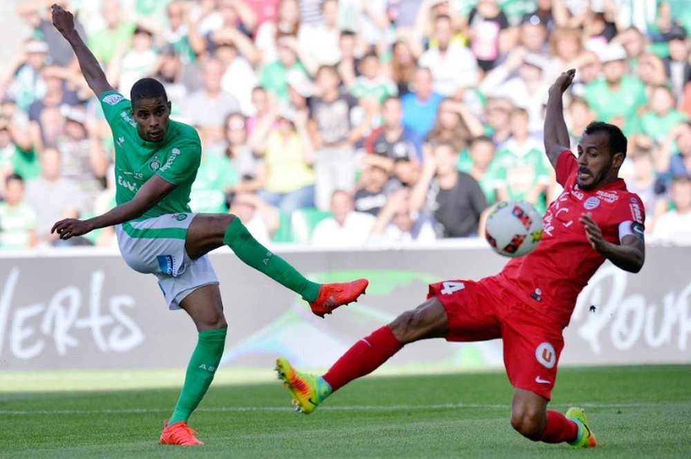 Le défenseur de Montpellier Vitorino Hilton (d) lors du match face à Saint-Etienne à Geoffroy-Guichard, le 21 août 2016