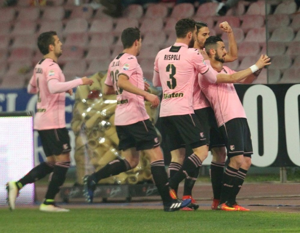 Palermo players celebrating a goal. AFP