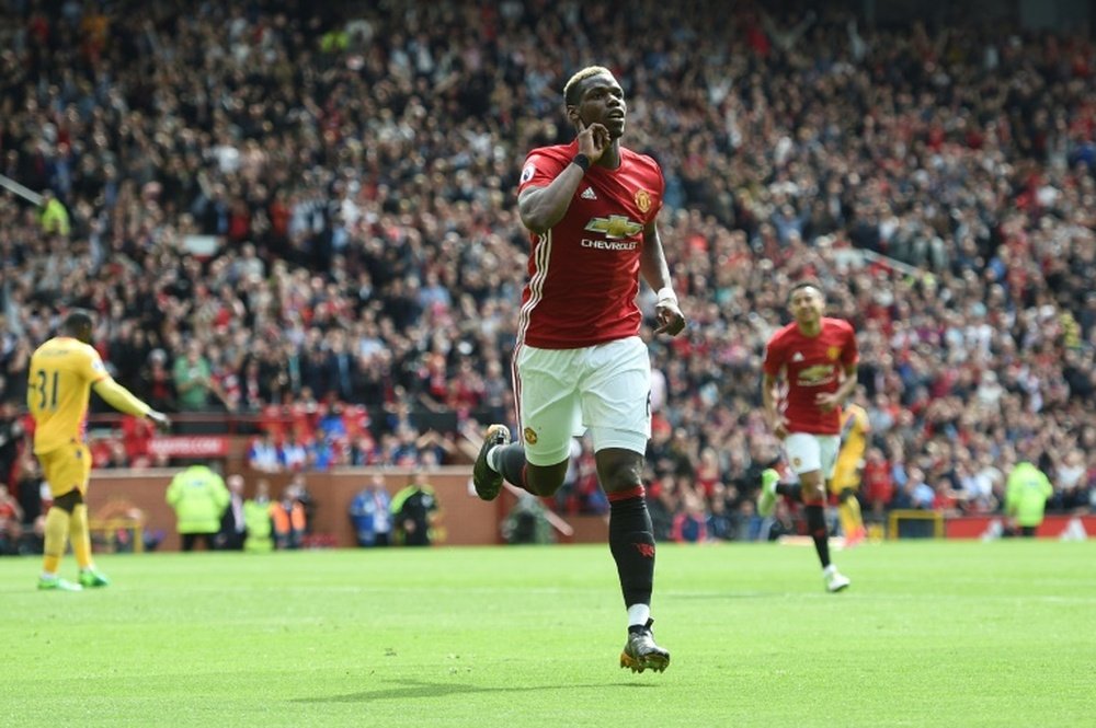 Le milieu de Manchester United Paul Pogba en liesse après avoir inscrit son 8e but de la saison. AFP