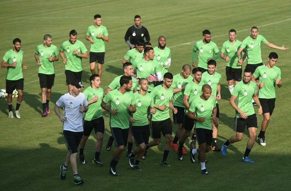 The Algerian squad training ahead of the game. AFP
