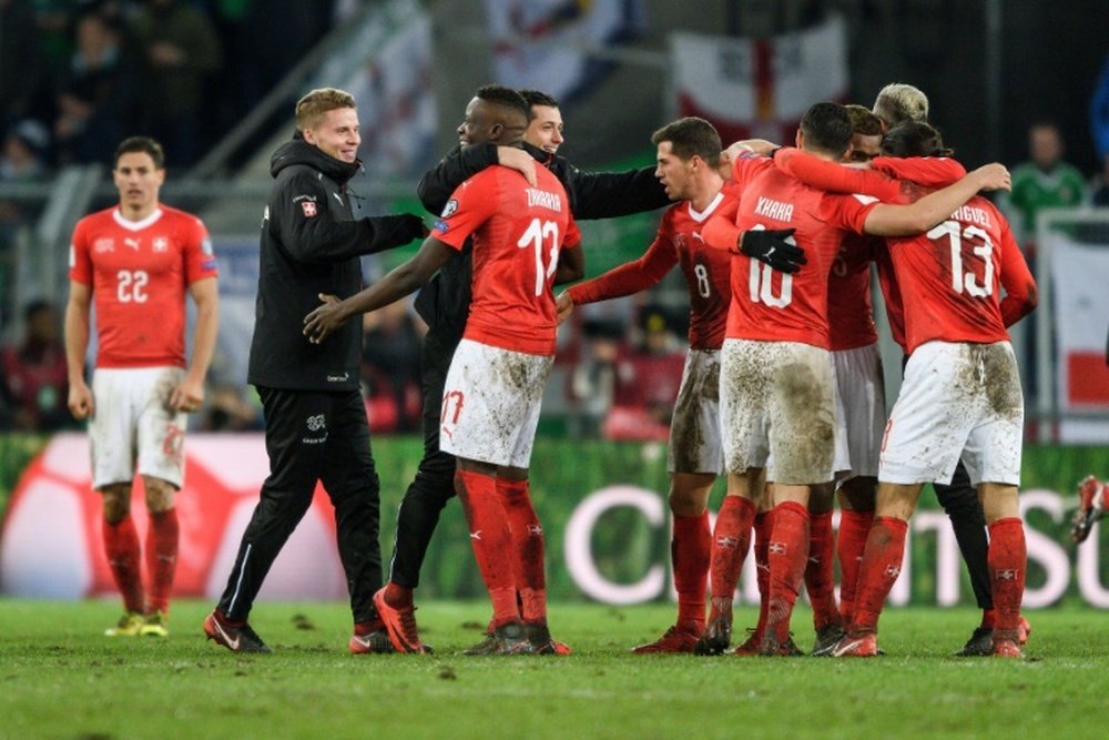 Les joueurs de la Suisse savourent leur qualification pour le Mondial russe. AFP