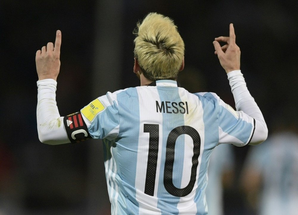 Lionel Messi célèbre son but de la victoire face à l'Uruguay. AFP