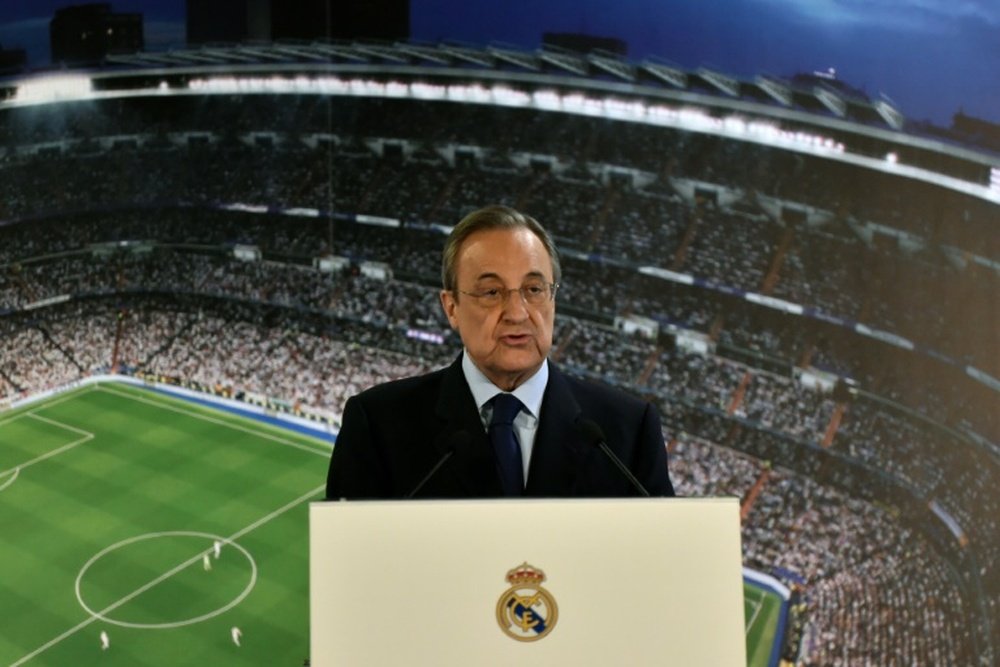 Real Madrid's president Florentino Perez during a press conference. AFP