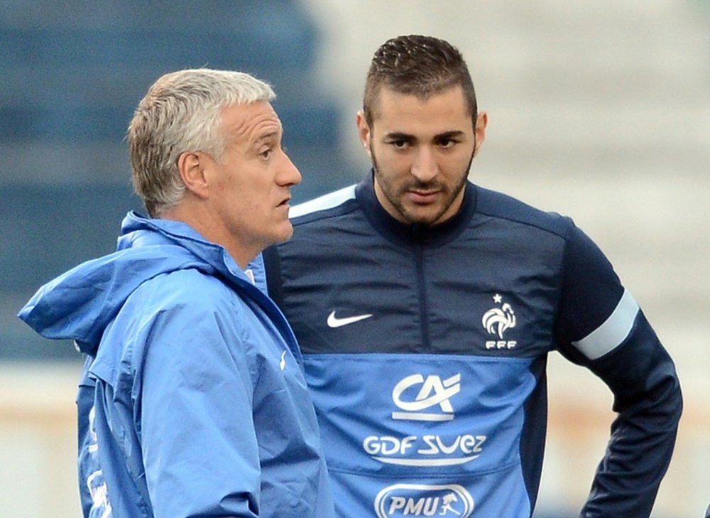 Didier Deschamps et Karim Benzema, lors d'un regroupement de l'équipe de France. AFP