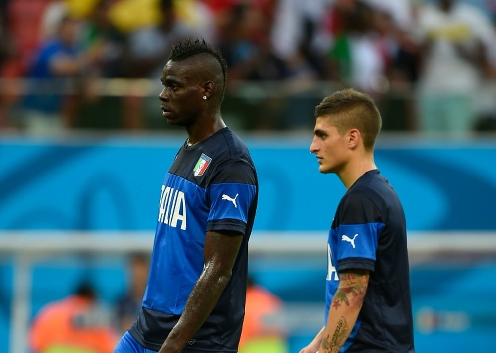 Mario Balotelli et Marco Verratti, avant le match du Mondial-2014 Italie-Angleterre. AFP