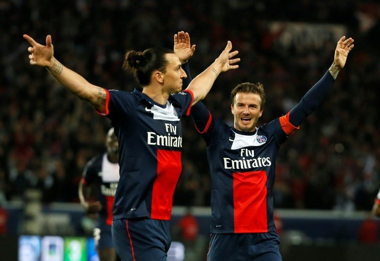 Beckham and Ibrahimovic had a little bet on the outcome of the England Sweden game. AFP
