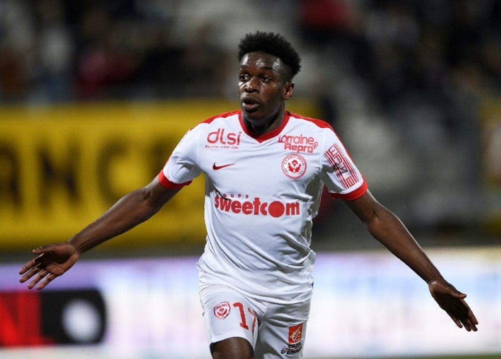 Le latéral gauche de Nancy, Faitout Maouassa au cours du match face à l'AS Saint-Etienne. AFP