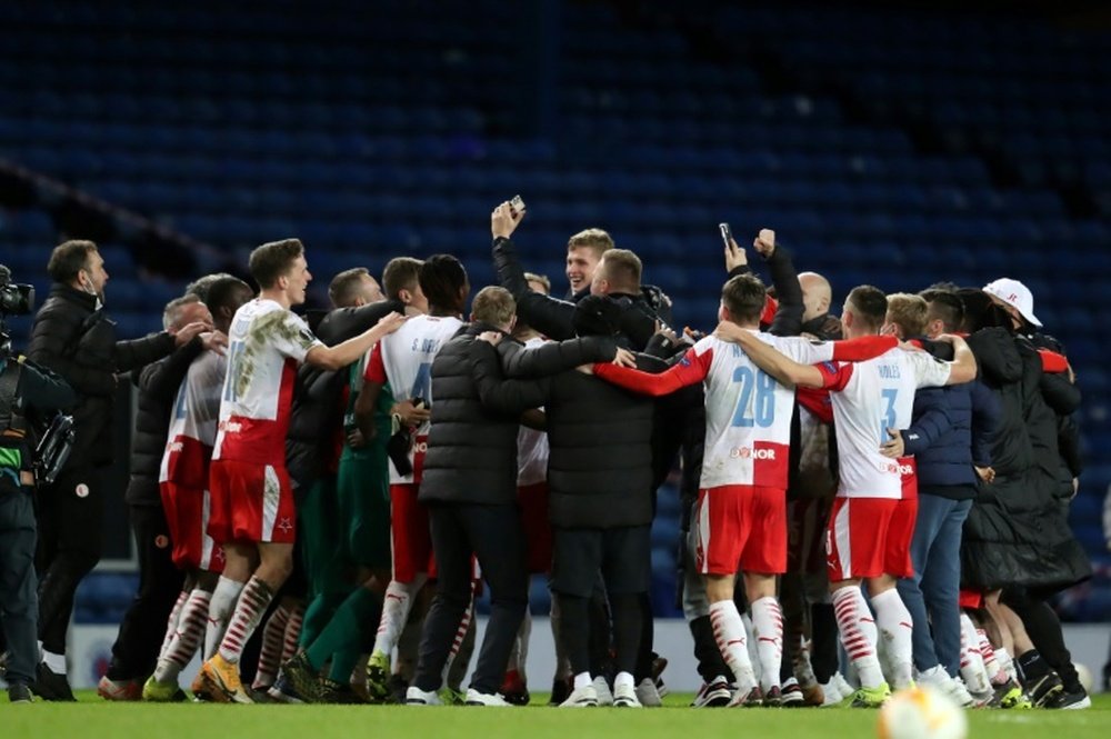 Slavia Prague knocked out nine man Rangers in the Europa League. AFP