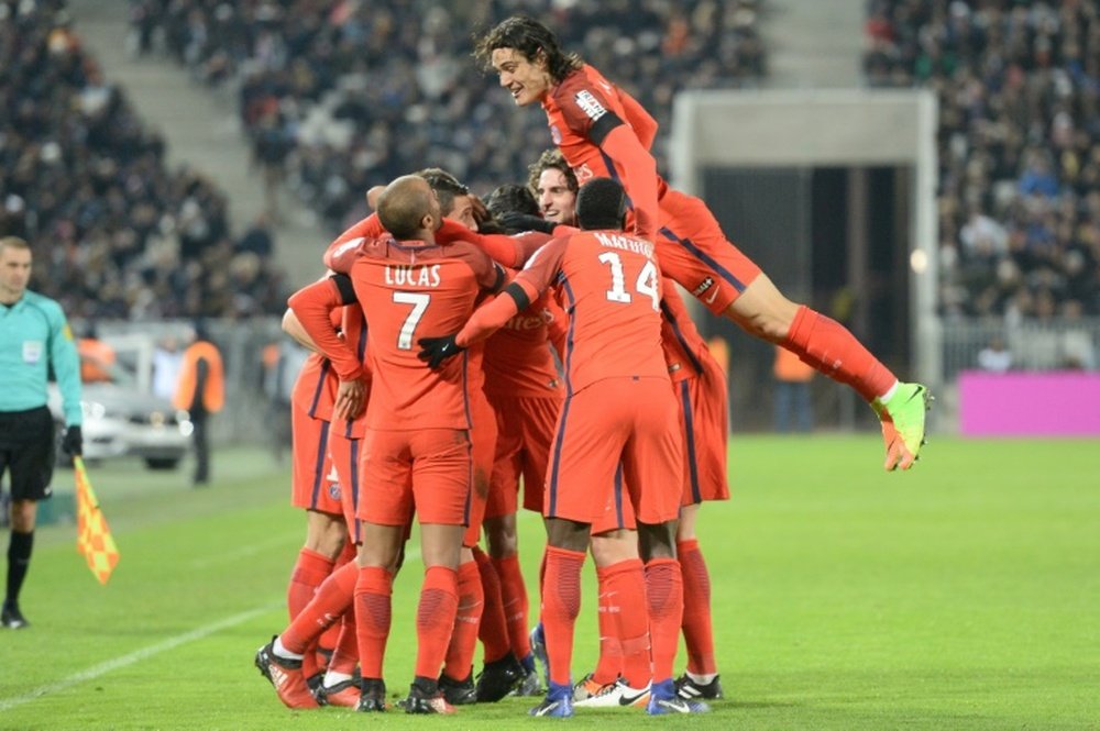 La joie des joueurs du PSG après un but contre Bordeaux en Coupe de la Ligue. AFP