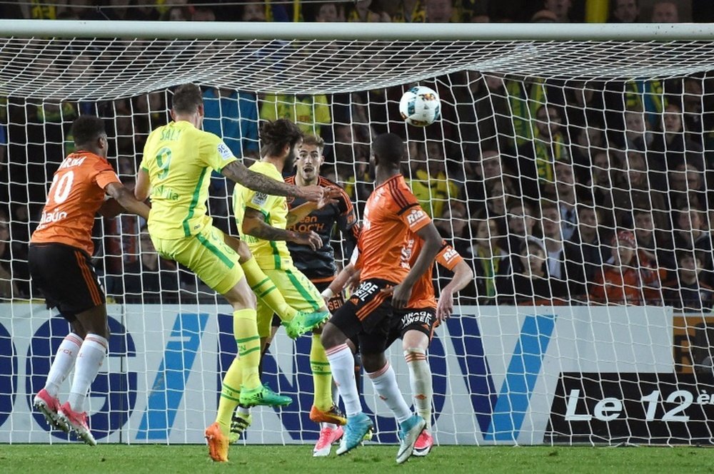 L'attaquant nantais Emiliano Sala a inscrit le seul but du match Nantes-Lorient à La Beaujoire. AFP