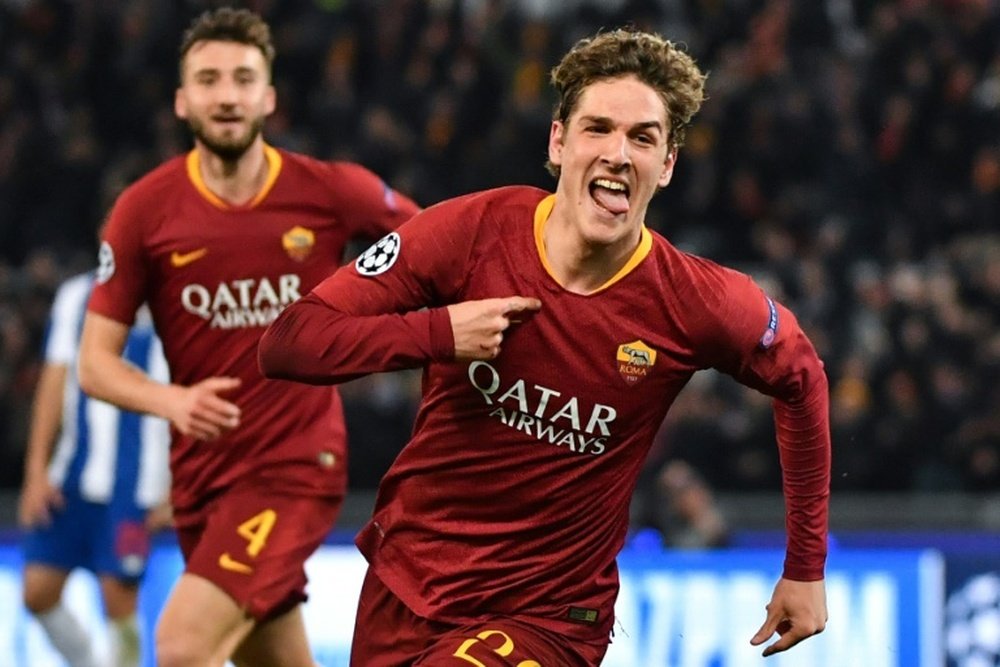 Zaniolo celebrates a goal against Porto during a magical night for the youngster. AFP