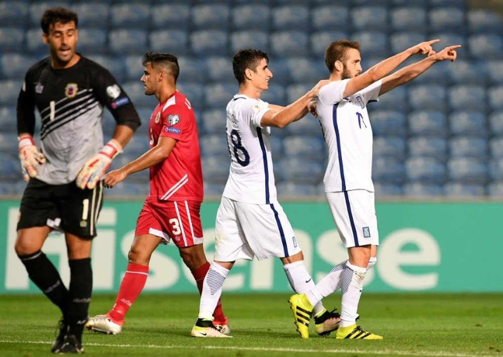 Gibraltar plantó cara a la selección griega en la primera mitad. AFP
