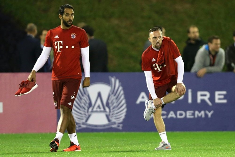 Le milieu du Bayern Munich Franck Ribéry (d) en stage dentraînement à Doha, le 6 janvier 2016