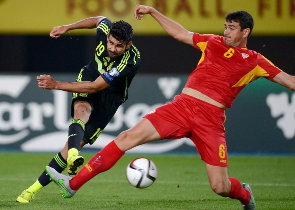 L'attaquant de la Roja, Diego Costa, lors du match contre la Macédoine. AFP