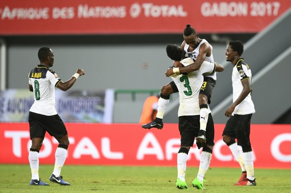 La joie des Ghanéens après le but d'Asamoah Gyan (N.3) contre le Mali. AFP
