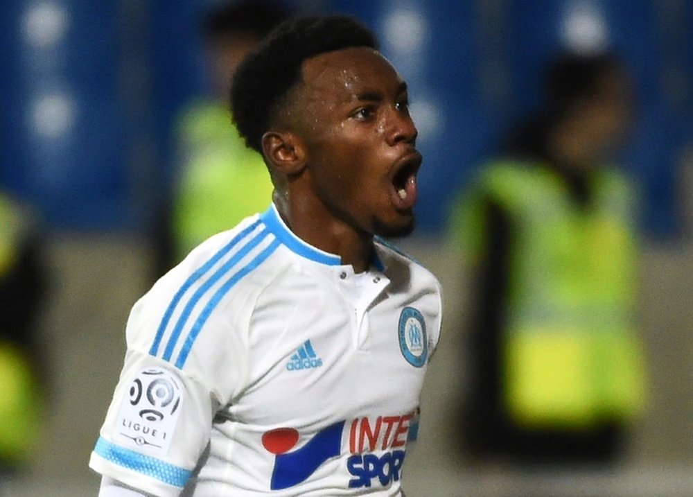 Nkoudou celebrates scoring for Marseille. AFP