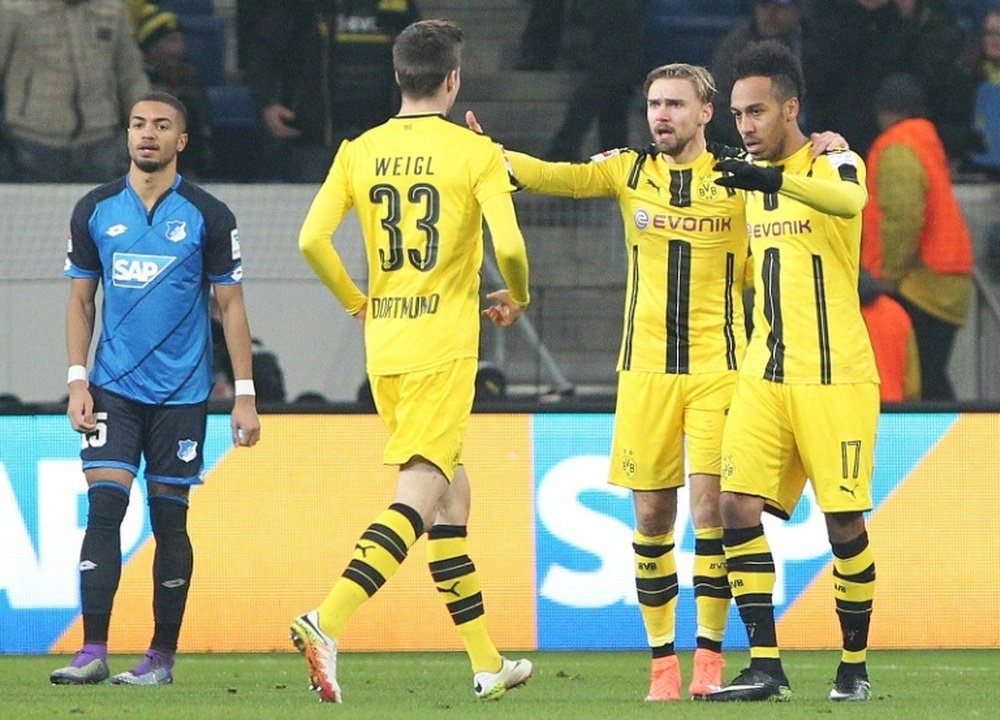 Pierre-Emerick Aubameyang a signé l'égalisation pour Dortmund contre Hoffenheim à Sinsheim. AFP