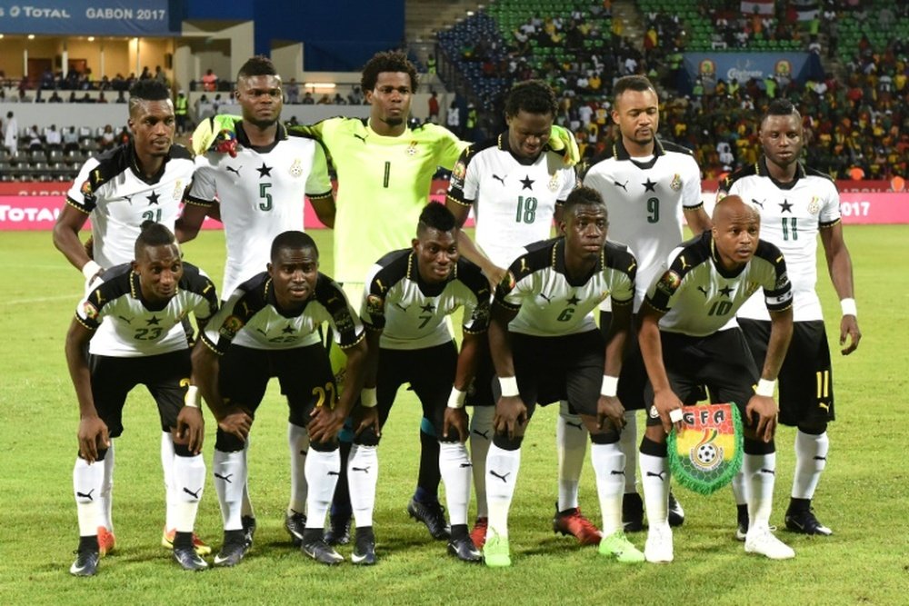 L'équipe des 'Black Stars' du Ghana, alignée contre le Cameroun, lors de la CAN-2017 à Oyem. AFP