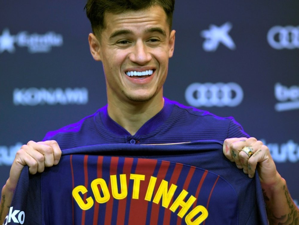 Le nouveau milieu de terrain du Barça Philippe Coutinho lors de sa présentation le 8 janvier. AFP