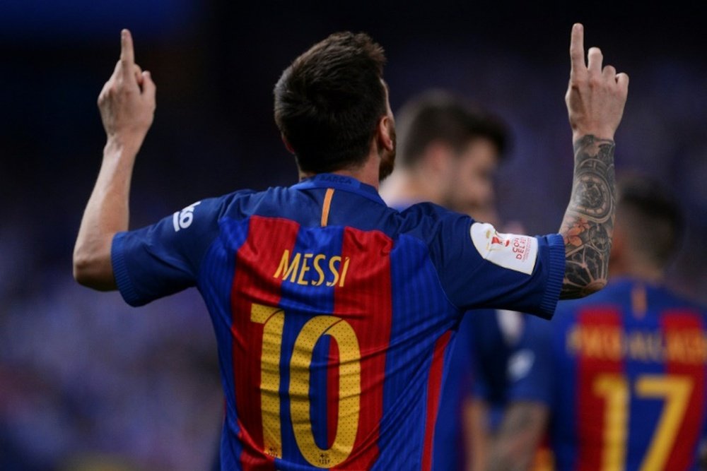 Lionel Messi après un but pour le FC Barcelone face à Alavés en finale de la Coupe du Roi. AFP