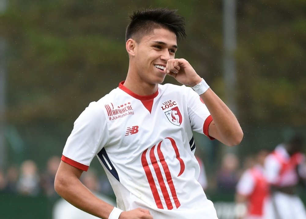 La recrue de Lille Luiz Araujo après un but contre Reims en match amical. AFP