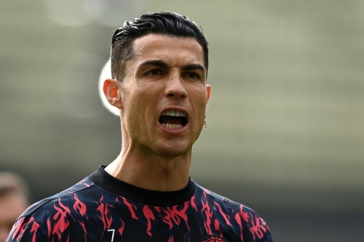 Cristiano Ronaldo, con cara de enojado. AFP
