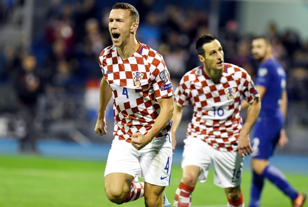 Le Croate Ivan Perisic après un but contre la Grèce en barrage aller pour le Mondial. AFP