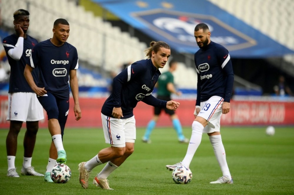 Griezmann s'est lui aussi entraîné à l'écart du groupe. AFP