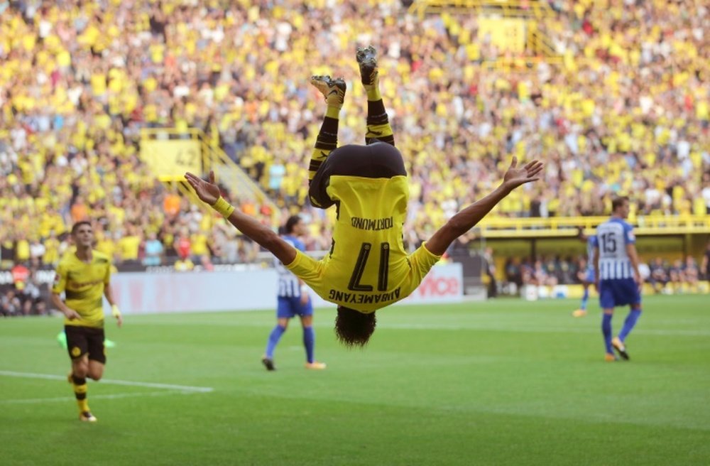 Aubameyang voltou a marcar em novo triunfo do Borussia na liga alemã. AFP