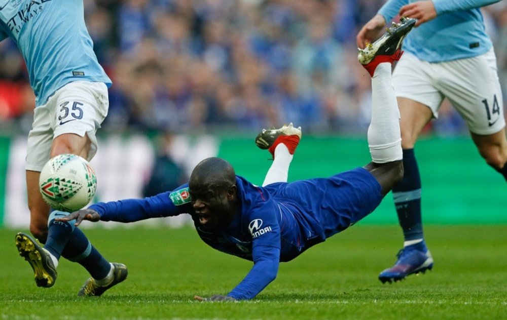 Kante has picked up an injury to his knee in training and could miss the EL final. AFP