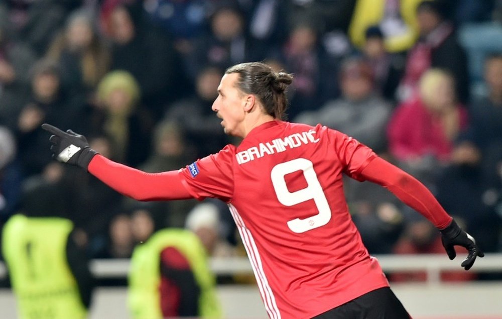 Ibrahimovic celebrates scoring for United. AFP