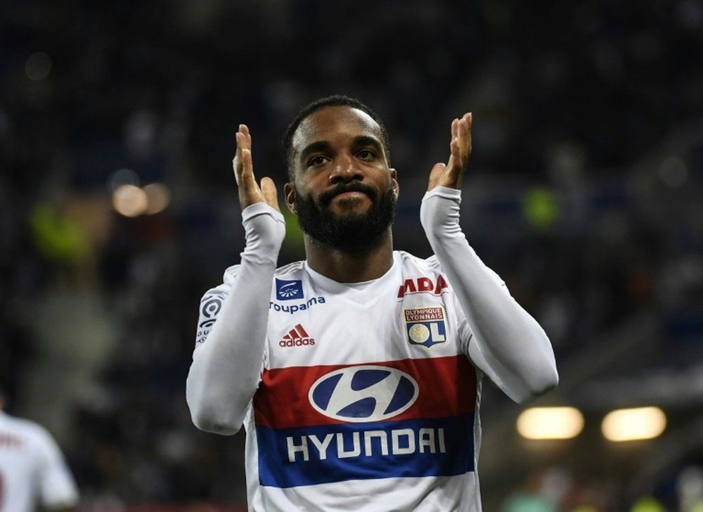 L'attaquant de Lyon Alexandre Lacazette, lors du match face à Nice, le 20 mai 2017 au Parc OL. AFP