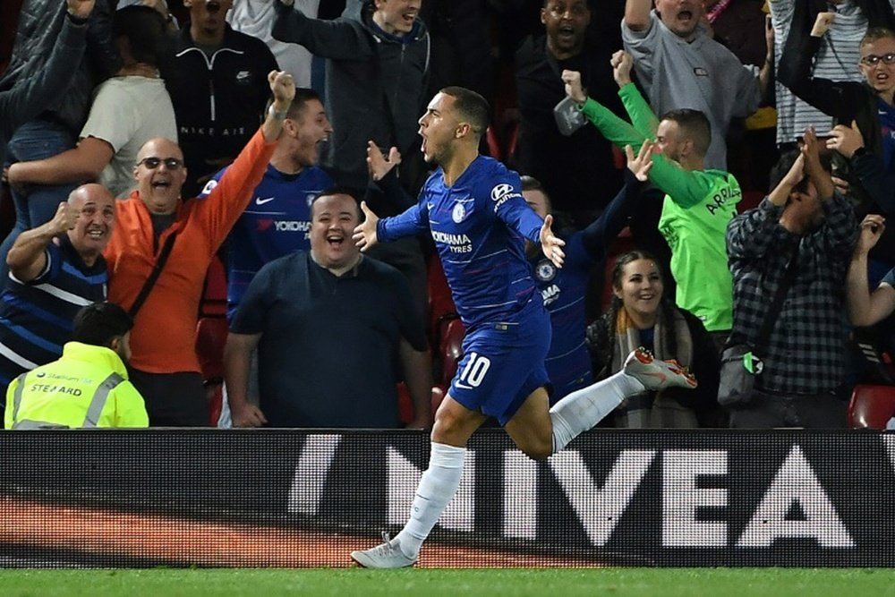 Hazard scored the winner as Chelsea knocked Liverpool out of the League Cup. AFP