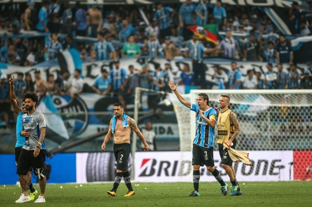 es joueurs du Gremio qualifiés pour la finale de la Copa Libertadores. AFP