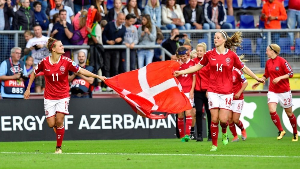 Les Danoises en liesse après leur qualification pour la finale de l'Euro 2017 dames. AFP
