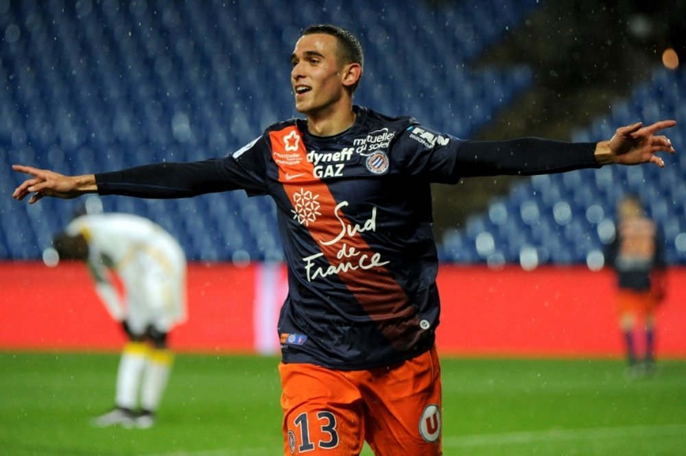 Le milieu de Montpellier Ellyes Skhiri buteur contre Lille en Ligue 1, le 27 février 2016 à La Mosson